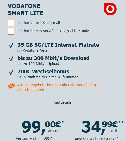 Apple iPhone 15 für 99€ + Vodafone 35GB 5G für 34,99€ mtl. + 200€ Bonus