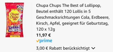 🍭 120x Chupa Chups Best of Lutscher ab 11,97€ (statt 15€)