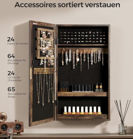 💍 SONGMICS Hängender Schmuckschrank in Vintagebraun für 33,99€ (statt 47€)