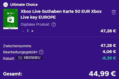 🎮 50€ XBox Live Guthabenkarte für 44,99€