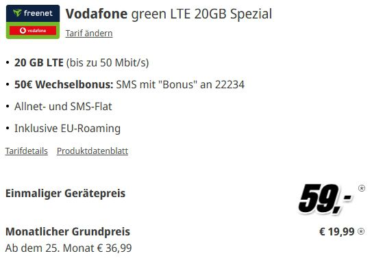 📱 Samsung Galaxy S24 für 59€ + Vodafone 20GB LTE für 19,99€ mtl. + 50€ Bonus