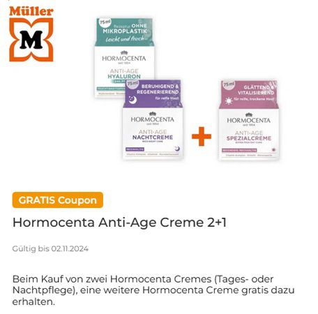 Couponplatz: zwei Hormocenta Cremes kaufen, eine Hormocenta Creme gratis dazu