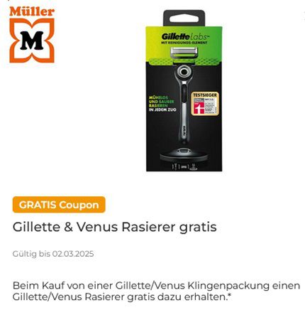 Mit Kauf von Gillette/Venus Klingenpackungen einen Gillette/Venus Rasierer gratis dazu