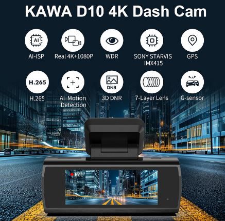 KAWA D10 4K Dashcam mit KI & Nachtsicht inkl. SD Karte für 89,99€ (statt 155€)