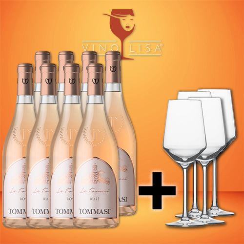 🍷 8 Flaschen Le Fornaci Rosé Tommasi 2021 + 4 Gläser für 74,47€ (statt 135€)