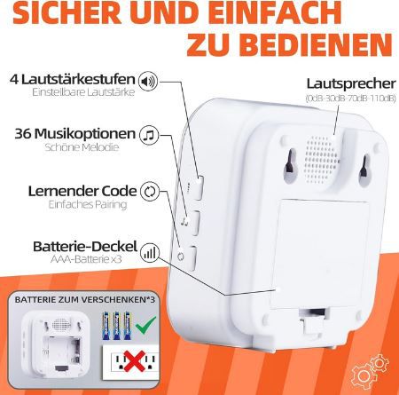 JSIEEM Funkklingel Set mit 2 Empfänger + 1 Sender für 12,82€ (statt 26€)