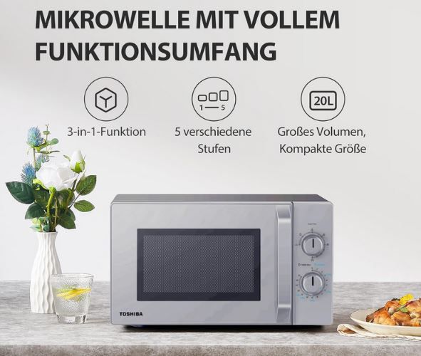 Toshiba MW2 MM20PF(SL) Solo Mikrowelle, 20L für 76,49€ (statt 114€)