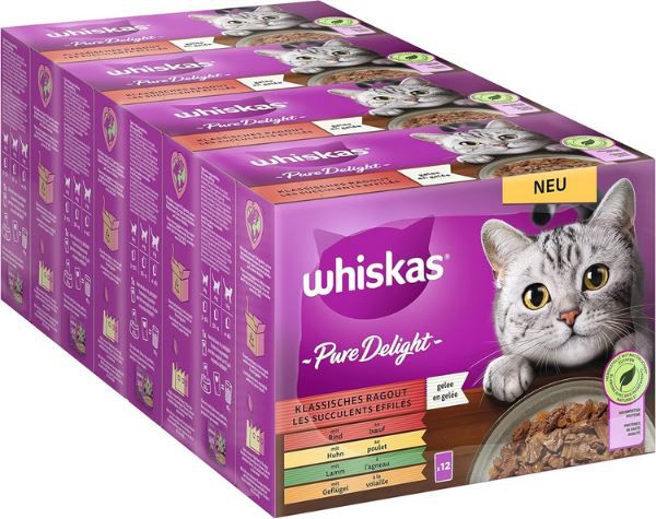 4 x 12er Pack Whiskas 1+ Katzenfutter Pure Delight in Gelee ab 17,24€ (statt 20€)