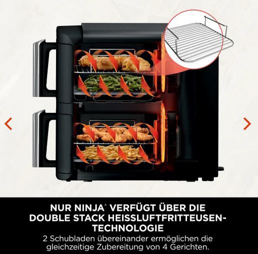 🍟 Ninja SL300EU Double Stack 2 Ebenen Heißluftfritteuse, 7,6L ab 179,99€ (statt 206€)