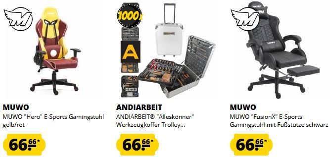 🔥 SportSpar: Alles für 66,66€ + 5€ Gutschein   z.B. Muwo Gaming Stuhl ab 61,66€ (statt 100€)