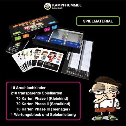 Kampfhummel Arschlochkind   Wer verkackt Sein Kind am besten? Kartenspiel für 21,90€ (statt 26€)