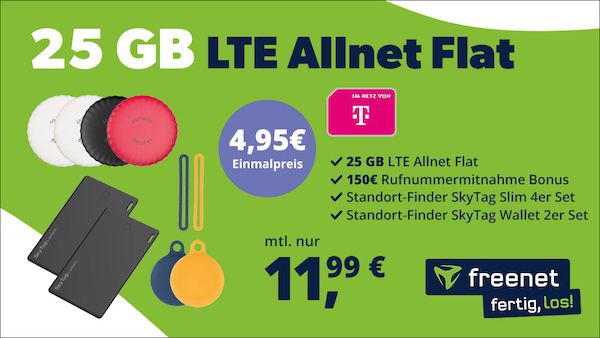 🔥 Telekom Allnet Flat mit 25GB LTE für effektiv 5,95€ mtl. + 6x SkyTags