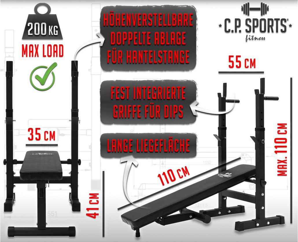 💪 C.P. SPORTS Hantelbank mit höhenverstellbarer Langhantelablage für 31,99€ (statt 60€)