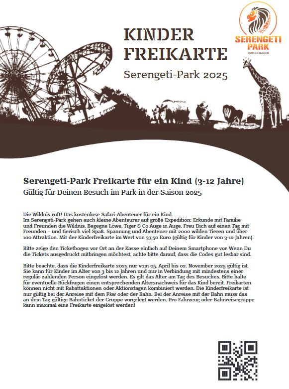 Wieder da! Kinderfreikarte für den Serengeti Park in Hodenhagen