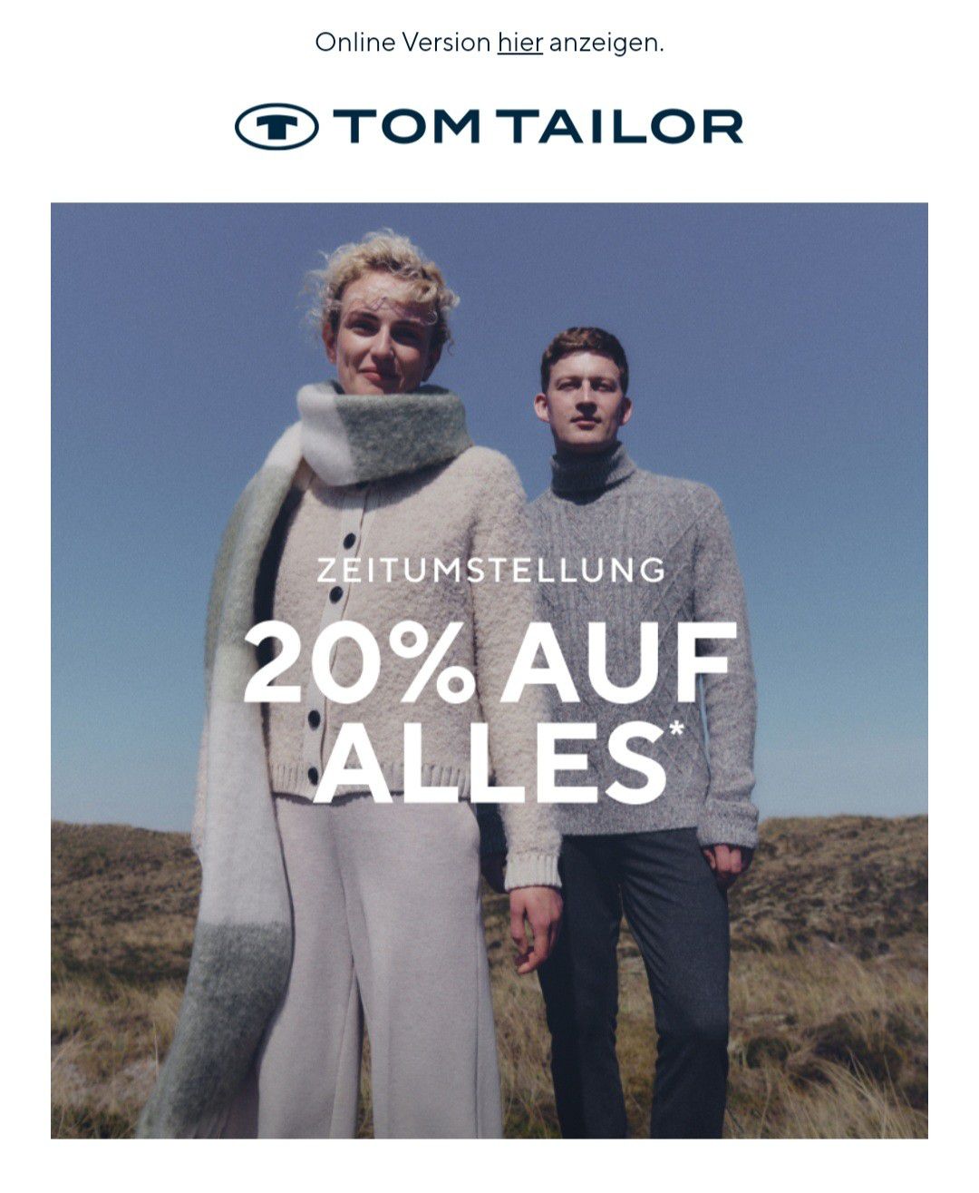 20% auf alles bei Tom Tailor