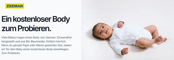 Wieder da! 👶 Zeemann: Kostenlosen Baby Body abholen