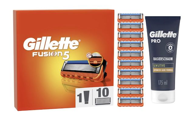 10x🪒Gillette Fusion 5 Ersatzklingen & Gillette PRO Sensitive Rasierschaum für 24,99€ (statt 36€)