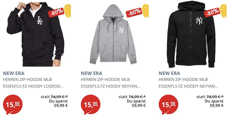 Picksport: New Era Hoodie Festpreis Sale mit je 15€ z.B. MLB Essentials Hoodie (statt 60€)