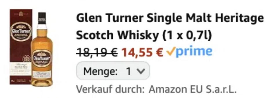 🥃 Glen Turner Single Malt Heritage Scotch Whisky ab 14,55€ (statt 24€)