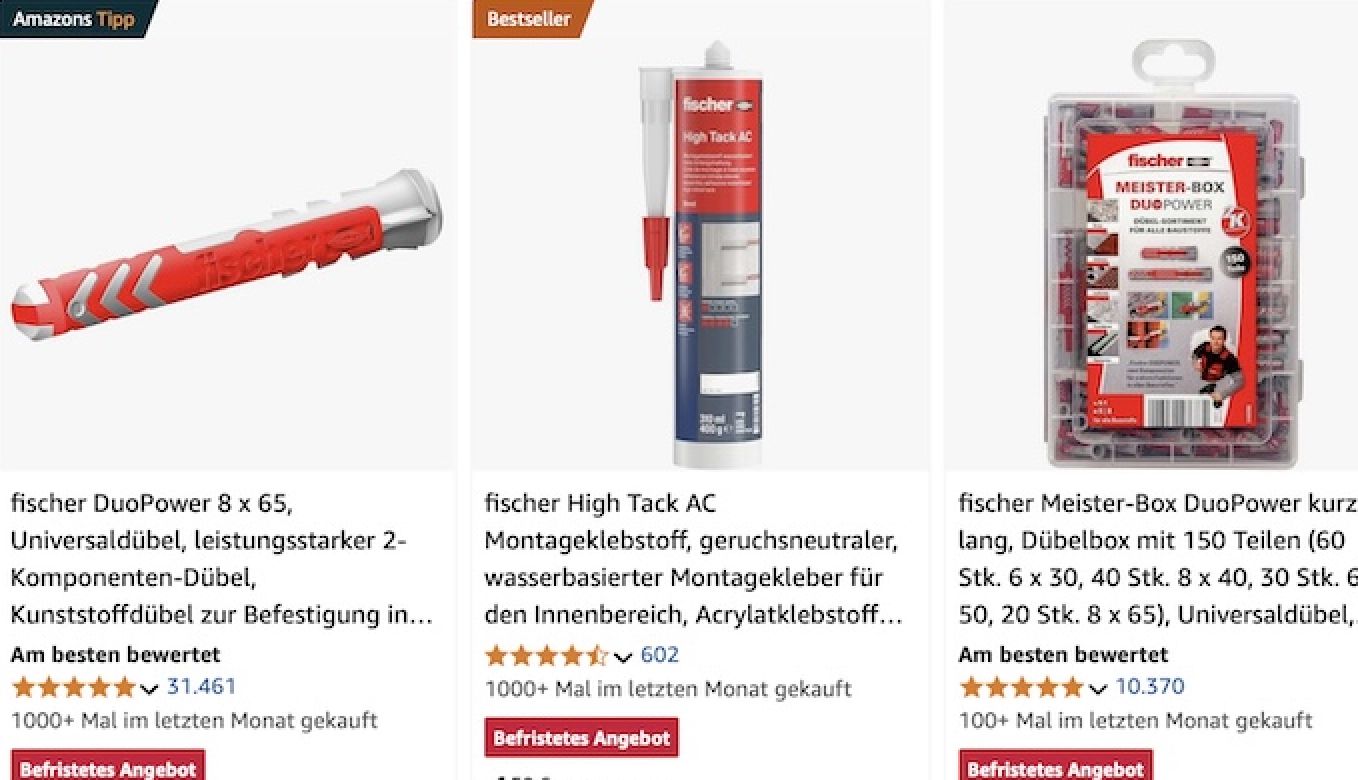 🪛🛠️Amazon: Fischer Dübel & Befestigungstechnik reduziert z.B. Premium Bausilikon für 8€ (statt 15€)