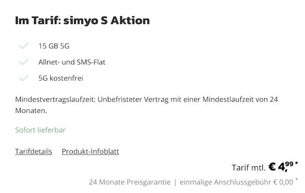 📱 simyo: o2 Allnet Flat mit 15GB 5G für nur 4,99€ mtl.