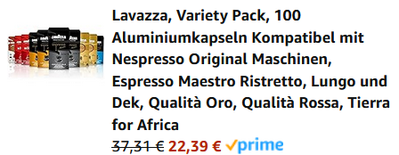 Lavazza Variety Pack 100 Nespresso Kapseln für 22,39€ (statt 40€)