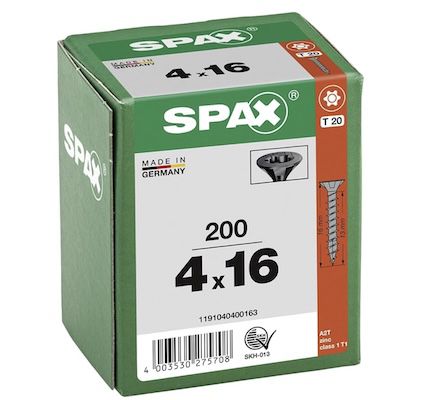 200er Pack Spax Universalschraube 4×16 mm Senkkopf, schwarz ab 3,47€ (statt 5,25€)