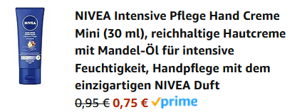 NIVEA Intensive Pflege Hand Creme Mini (30 ml) für 0,75€ (statt 1,09€)