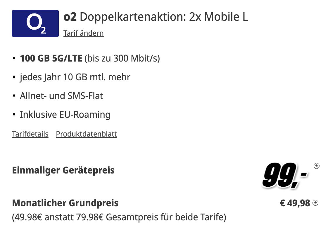 🍏 Apple iPhone 16 Pro für 99€ + 2x 100GB o2 5G Allnet für 49,98€ mtl