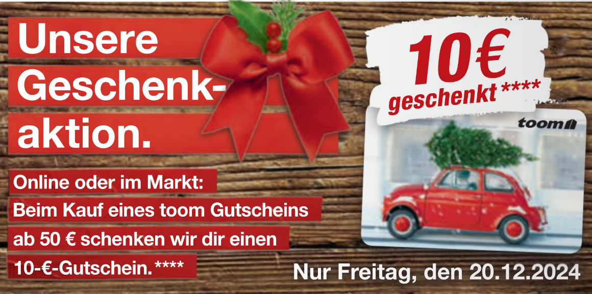 🪛 toom Baumarkt: je 50€ Gutscheinkarte einen 10€ Gutschein gratis