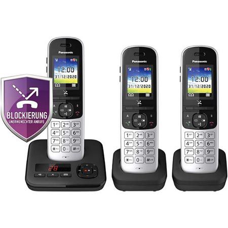 3er Set Panasonic KX-TGH723GS Schnurlostelefon mit Anrufbeantworter für 72,99€ (statt 88€)