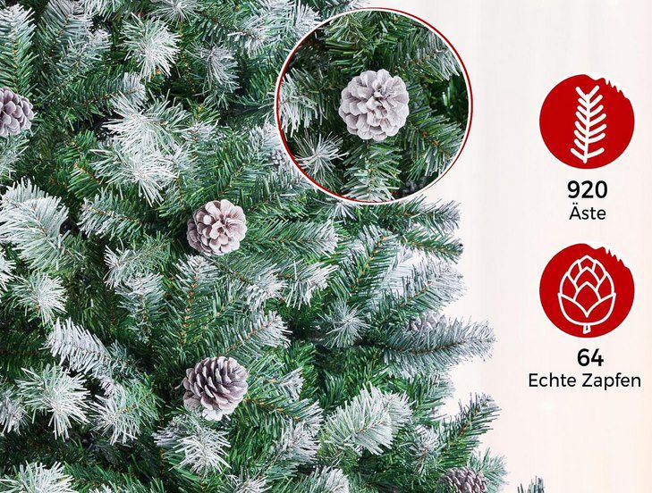 Künstlicher Weihnachtsbaum (183cm) mit Schnee & 64 Zapfen für 55,99€ (statt 80€)