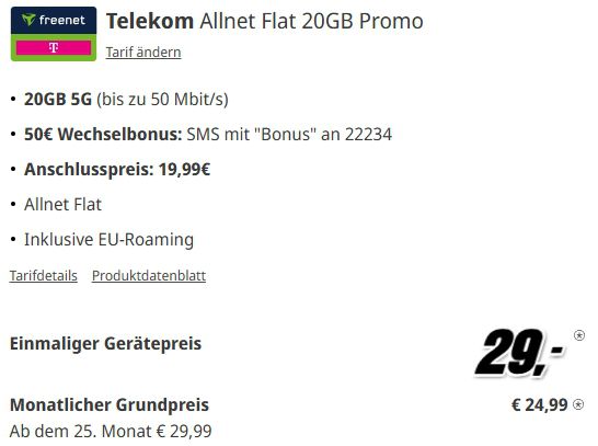 🔥 Samsung Galaxy S24 für 29€ + Telekom Allnet 20GB für 24,99€ mtl. + 50€ Bonus