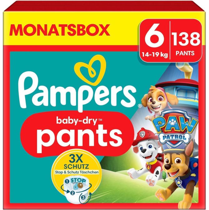 138 Pampers Windeln Paw Patrol Pants Größe 6 (14 19kg) ab 44,40€ (statt 55€)