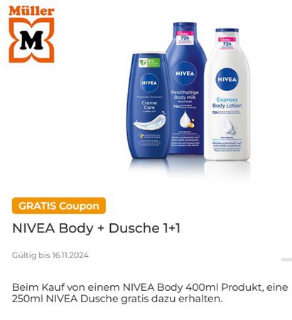 Couponplatz: 1x NIVEA Body Produkt kaufen, 1x NIVEA Dusche gratis dazu