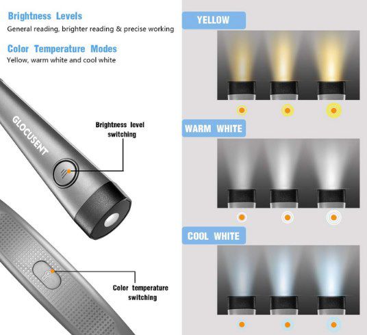 Glocusent Leselampe für Hals mit 3 Farben & 6 Stufen für 9,99€ (statt 21€)