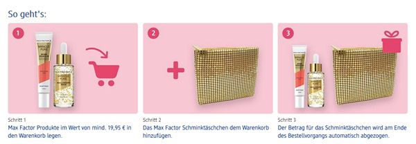 dm:  Max Factor Produkte kaufen und Schminktäschchen gratis dazu