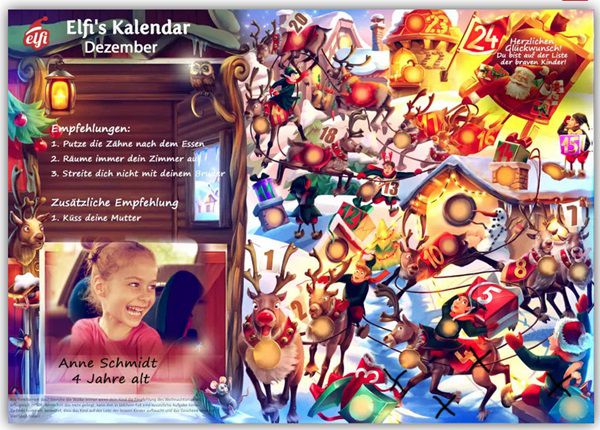 Personalisierten Elfi Adventskalender gratis erstellen und ausdrucken