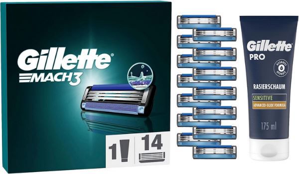 14er Pack Gillette Mach3 Rasierklingen + Gillette PRO Rasierschaum ab 25,55€ (statt 33€)