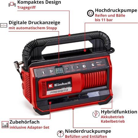 Einhell Pressito Hybrid Kompressor, max. 11 bar, inkl. Zubehör für 89,99€ (statt 112€)