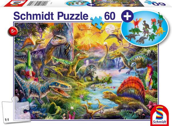 Schmidt Dinosaurier, 60 Teile Kinderpuzzle inkl. Dino Figuren für 8,49€ (statt 13€)