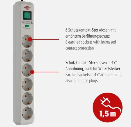 Brennenstuhl Eco Line 6 Fach Steckdosenleiste mit Überspannungsschutz für 8,52€ (statt 17€)