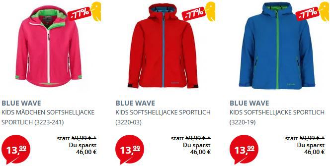 Blue Wave Kids Softshelljacken in 5 Designs für je 18,98€ (statt 34€)