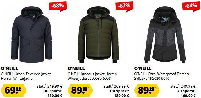 O’NEILL Jacken Sale mit bis zu  69% Rabatt + 5€ Gutschein ab 60€