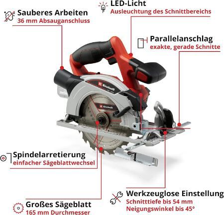 Einhell TE CS 18/165 1 Li Solo Power X Change Akku Handkreissäge für 69,99€ (statt 80€)