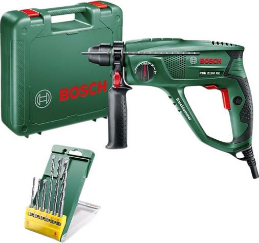 Bosch PBH 2100 RE Bohrhammer + 6 tlg. SDS Plus Bohrerset für 69€ (statt 93€)