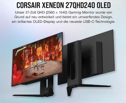 Corsair Xeneon 27QHD240 27 QHD OLED Gaming Monitor, 240Hz für 699€ (statt 972€)