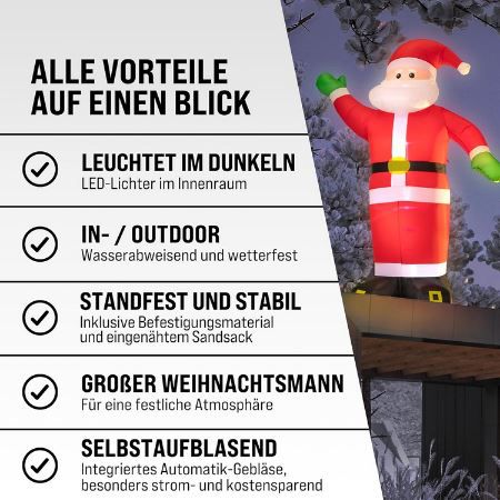 🎅 Monzana Aufblasbarer Weihnachtsmann XXL mit LED, 250cm für 39,91€ (statt 48€)