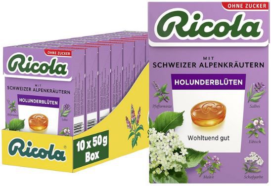 10er Pack Ricola Holunderblüten Böxli Kräuter Bonbons ab 9,16€ (statt 17€)