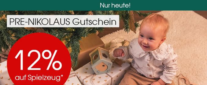 👶 Babymarkt Pre Nikolaus Sale mit 12% extra Rabatt auf Spielzeuge!   Nur Heute!